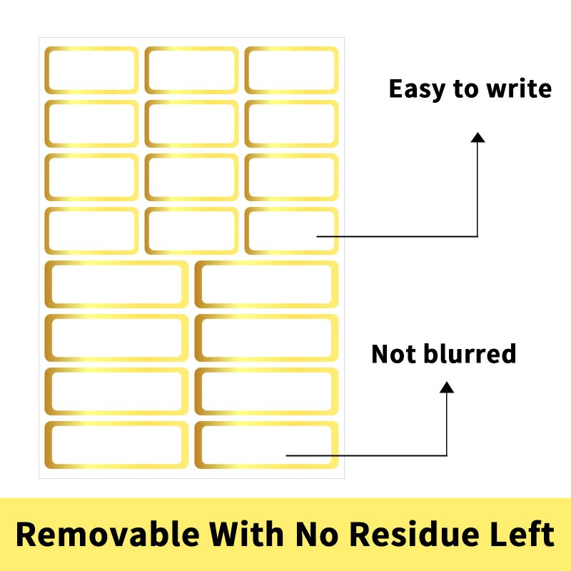 STARLIBOO Gold Labels Stickers, Removable Blank Labels Gold Border, Self-Adhesive Rectangular Stickers Water/Oil/Tear Resistant for Storage, Classroom, Home (2 Size, 300 Sheet) - Image 3
